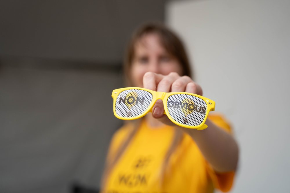 The yellow Non-Obvious glasses