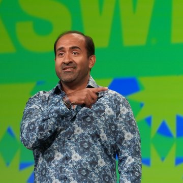Rohit pointing sideways on the SXSW stage