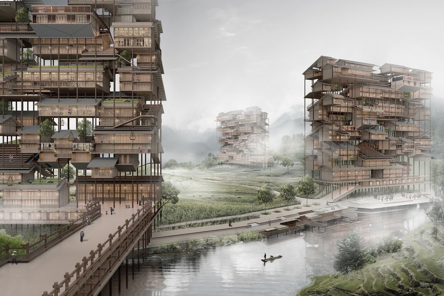 A Mind Blowing Chinese Skyscraper Made of Stacked Farmhouses